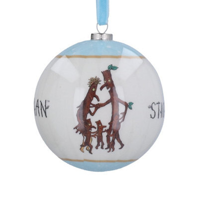 Gisela Graham Christmas Stick Man Round Bauble - 8 X 8 Cm, Gloss White With Blue Hanger, Whimsical Character Decoration