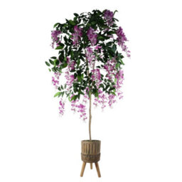 Pegdev - Pdl 150Cm Artificial Light Pink Wisteria Tree With Realistic Foliage In Rustic Fibreglass Planter For Indoor Display