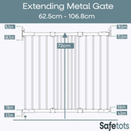 Safetots Extending Metal Screw Fit Baby Stair Gate, White, 62.5Cm - 106.8Cm, Safety Gate For Toddler, Safety Barrier For Baby - thumbnail 4