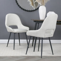 Pebble Upholstered Dining Chairs In Premium Textured Linen Set Of 2 Cream