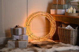 Festive 58Cm Lit Black Wreath - Antique Gold Led