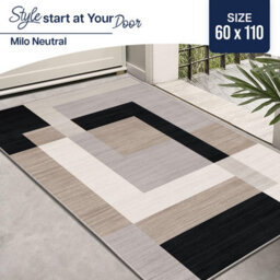 Ameha Area Rugs Bedroom Small Bedside Mat 60X110 Cm Anti Slip Modern Carpet Geometric Style Durable Soft Entrance Rug (Milo Neutral) - thumbnail 1