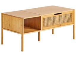 Wyld And Coco Boho Lift-Top Coffee Table In Bamboo And Rattan, 99 X 48 Cm, With Hidden Storage - thumbnail 3
