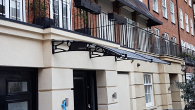 Canofix UK Canofix Door Canopy Pc 2500 Width X 1500 Projection (Black Bracket - Clear Sheet) - image 1