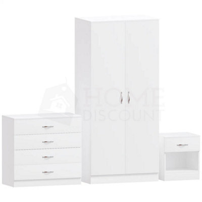 Modern White Bedroom Furniture Set (Bedside, Chest Of Drawers, Wardrobe) - image 1