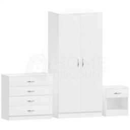 Modern White Bedroom Furniture Set (Bedside, Chest Of Drawers, Wardrobe) - thumbnail 1