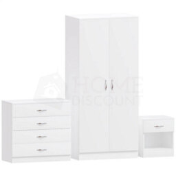Modern White Bedroom Furniture Set (Bedside, Chest Of Drawers, Wardrobe) - thumbnail 6