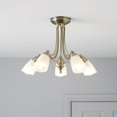 Venus Brushed Glass & Metal Gold Effect 5 Lamp Ceiling Light