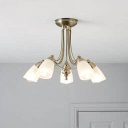 Venus Brushed Glass & Metal Gold Effect 5 Lamp Ceiling Light - thumbnail 1