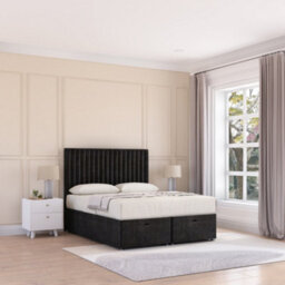 Sloomy Manhattan End Lift Ottoman Bed 3Ft With Sprung Memory Mattress - Black Plush & Headboard- Single - thumbnail 2