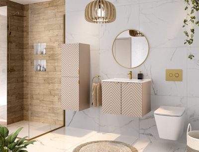 Impact Furniture Bathroom Furniture Set Wall Hung Cabinets Beige 600mm Vanity Sink Unit With Basin Tallboy Fluted Cara - image 1