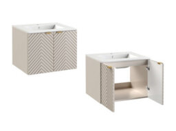 Impact Furniture Bathroom Furniture Set Wall Hung Cabinets Beige 600mm Vanity Sink Unit With Basin Tallboy Fluted Cara - thumbnail 3