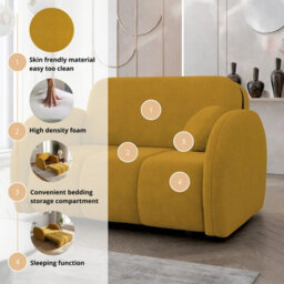 Viva Comfy Ii Mustard 2 Seater Sofa Bed With Storage Foam Mattress And Metal Legs 132X103X85Cm - thumbnail 6