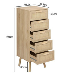 Natural Rattan 5 Drawer Chest 40X39.5X108Cm - thumbnail 2