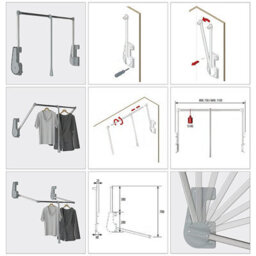 Pull Down Clothes Rail For Wardrobe Clothes Hanging Rail Lift  - Soft Close - 15Kg - 750-1150mm - Anthracite By Decoranddecor - thumbnail 4