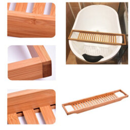 Living And Home Brown Luxury Bamboo Bathtub Caddy Tray Wood Bath Tray Placed Book Tablet Smartphone Wine Holder 70Cm - thumbnail 4