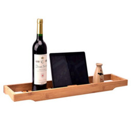 Living And Home Brown Luxury Bamboo Bathtub Caddy Tray Wood Bath Tray Placed Book Tablet Smartphone Wine Holder 70Cm - thumbnail 2