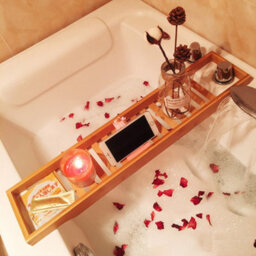 Living And Home Brown Luxury Bamboo Bathtub Caddy Tray Wood Bath Tray Placed Book Tablet Smartphone Wine Holder 70Cm - thumbnail 6