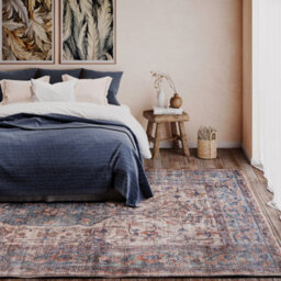 Loomed Traditional Design Cotton Chenille Rug Beige Blue Machine Washable 160Cm X 230Cm - thumbnail 5