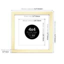 "4X4"" Gold Picture Frame - 4X4"" Square Frame With 3X3"" Mount For 4X4""/3X3"" Pictures Art Deco Style Room Decor, 1 Pack" - thumbnail 2