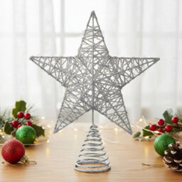 Darphe Silver Iron Art Christmas Tree With Led Lights And Glitter, Topped With A Star - thumbnail 3