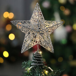 Darphe Silver Iron Art Christmas Tree With Led Lights And Glitter, Topped With A Star - thumbnail 1