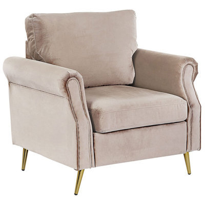 Beliani Armchair Vietas Velvet Taupe - image 1