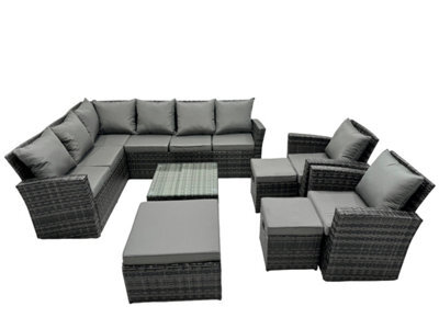 Fimous 11 Seat Poly Rattan Outdoor Patio Coffee Table Corner Sofa Set With 3 Stool 2 Chairs For Garden Backyard Dark Grey Mixed - image 1