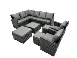 Fimous 11 Seat Poly Rattan Outdoor Patio Coffee Table Corner Sofa Set With 3 Stool 2 Chairs For Garden Backyard Dark Grey Mixed - thumbnail 2