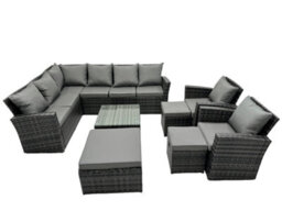 Fimous 11 Seat Poly Rattan Outdoor Patio Coffee Table Corner Sofa Set With 3 Stool 2 Chairs For Garden Backyard Dark Grey Mixed - thumbnail 1
