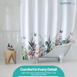 Neel Blue Wildflower Shower Curtain Polyester Mould & Mildew Resistant With 12 Curtain Hook 180Cm X 180Cm - thumbnail 8