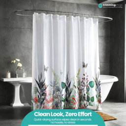 Neel Blue Wildflower Shower Curtain Polyester Mould & Mildew Resistant With 12 Curtain Hook 180Cm X 180Cm - thumbnail 9