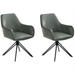 Beliani Set Of 2 Dining Chairs Sansarc Faux Leather Dark Green - thumbnail 1