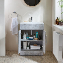 Homestylestore 600mm Concrete Grey Floorstanding Bathroom Vanity Unit And Chrome T Bar Handle - thumbnail 2