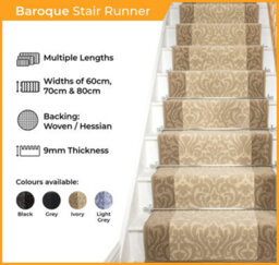 Baroque Stair Runner - Soft & Durable Carpet Runner For Stairs & Staircases, Multiple Lengths - thumbnail 2