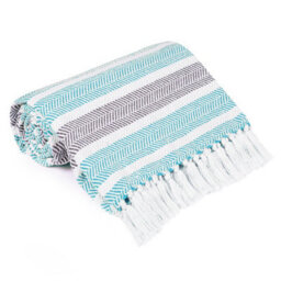 Ehc Herringbone Stripe Cotton Throw For Double Bed Sofa Couch,150 X 200 Cm, Teal - thumbnail 3