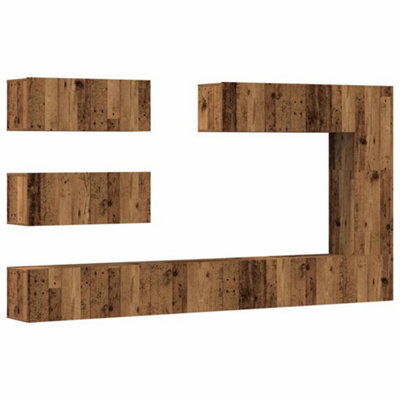 Berkfield Classic 7 Piece Tv Cabinet Set Wall-Mounted Old Wood Engineered Wood