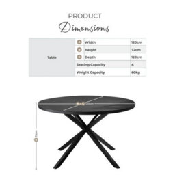 Furniturebox Uk Nanterre Black Metal Dining Table: Round Top & Tempered Glass - thumbnail 4
