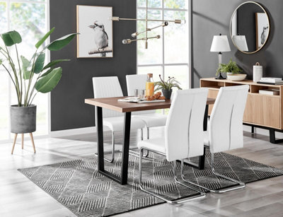 Furniturebox Uk Kylo Brown Wood Effect Dining Table & 4 White Lorenzo Chairs - image 1