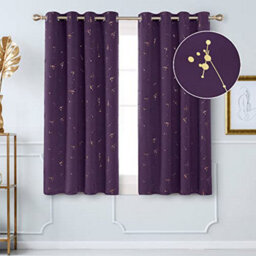 Deconovo Eyelet Blackout Curtains, Gold Constellation Printed Curtains For Bedroom, 66 X 54 Inch (W X L), Dark Purple, 2 Panels - thumbnail 2