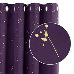 Deconovo Eyelet Blackout Curtains, Gold Constellation Printed Curtains For Bedroom, 66 X 54 Inch (W X L), Dark Purple, 2 Panels - thumbnail 1