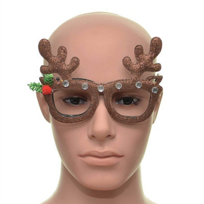 Shatchi Novelty Glitter Brown Reindeer Antlers Christmas Glasses Christmas Party Props - image 1