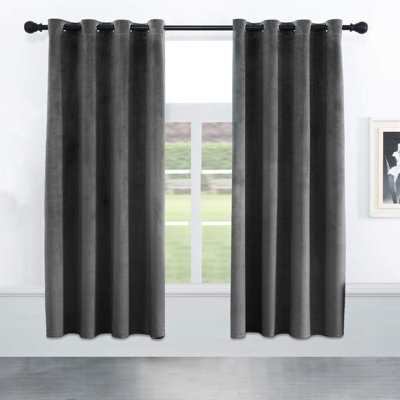 Oxford Homeware Eyelet Velvet Curtains Charcoal Fully Lined Blackout Thermal Insulated Eyelet Curtains Pair (W)168Cm X (L)137Cm - image 1