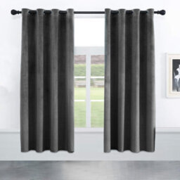 Oxford Homeware Eyelet Velvet Curtains Charcoal Fully Lined Blackout Thermal Insulated Eyelet Curtains Pair (W)168Cm X (L)137Cm