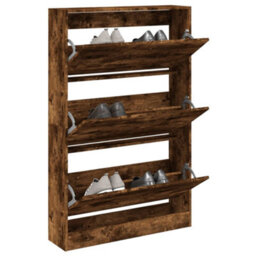 Berkfield Shoe Cabinet Smoked Oak 80X21X125.5 Cm Engineered Wood - thumbnail 1