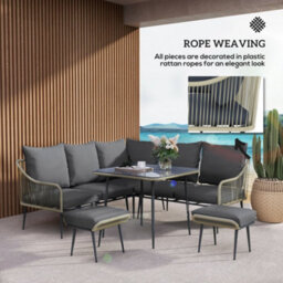 Wyld Haus Vika Natural Rattan Grey 7-Seater Garden Sofa Set With Coffee Table And 2 Stools - thumbnail 8