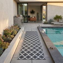 Homescapes Luxury Outdoor Rug Runner Waterproof Reversible For Garden, 120 X 186 Cm, Black & White, Nola Geometric - thumbnail 8