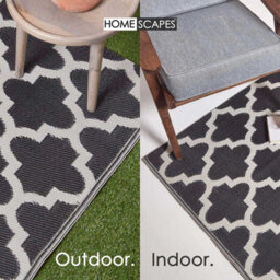 Homescapes Luxury Outdoor Rug Runner Waterproof Reversible For Garden, 120 X 186 Cm, Black & White, Nola Geometric - thumbnail 5