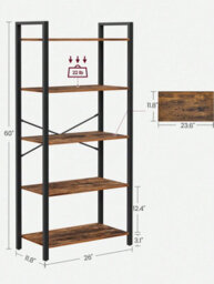 LEDREM 5 Tier Bookcase Storage Unit With Steel Frame For Living Room, Office, Entryway, Industrial Style, Rustic Brown And Black - thumbnail 7