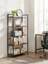 Vasagle 5 Tier Bookcase Storage Unit With Steel Frame For Living Room, Office, Entryway,  Rustic Brown And Black